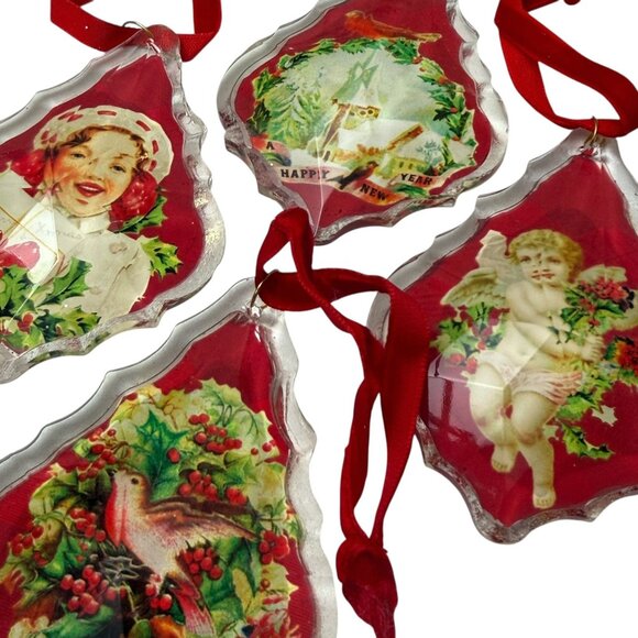 Two's Company Christmas Ornaments Set of 4 Glass Victorian Style Holiday - Picture 7 of 15